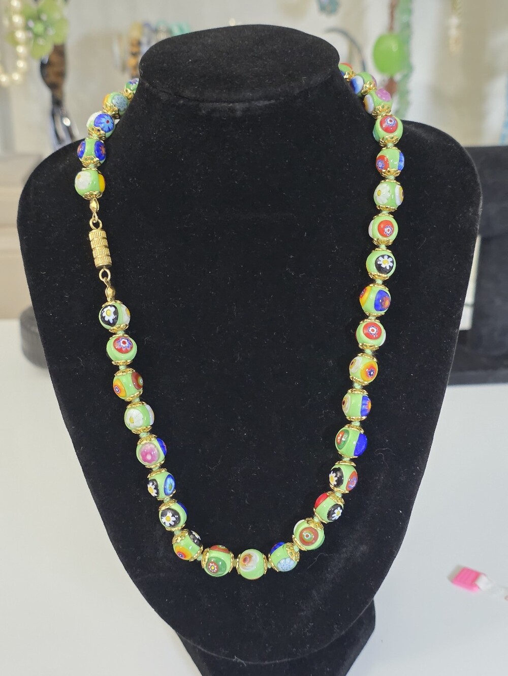 Vintage Venetian Murano Moretti Millefiori Glass Bead Thousand Flower Necklace